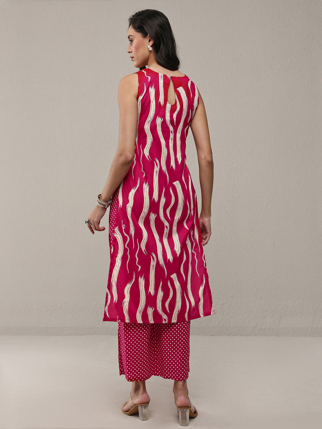 Libas Red Abstarct Printed Cotton Straight Kurta Set