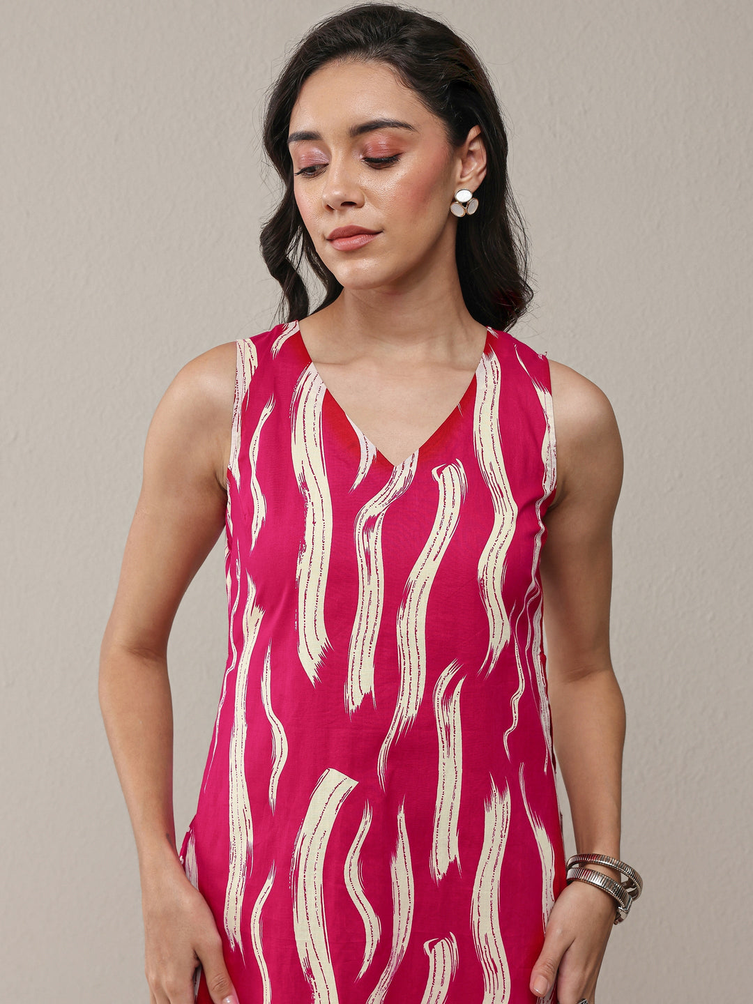 Libas Red Abstarct Printed Cotton Straight Kurta Set