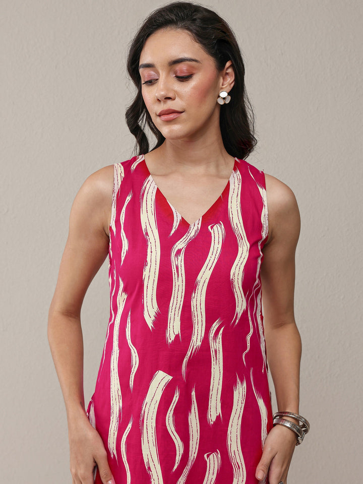 Libas Red Abstarct Printed Cotton Straight Kurta Set