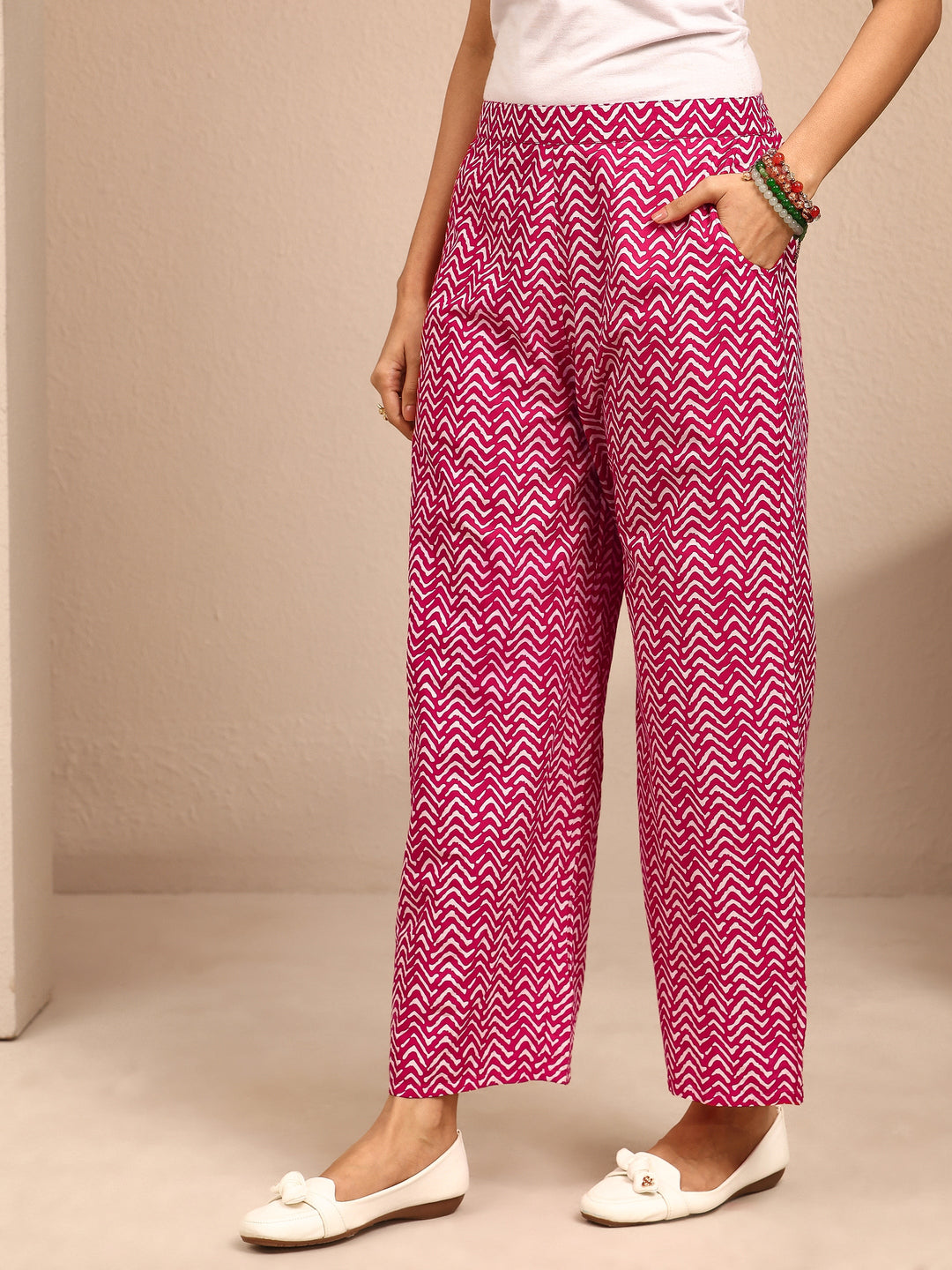 Pink Printed Cotton Straight Kurta Set