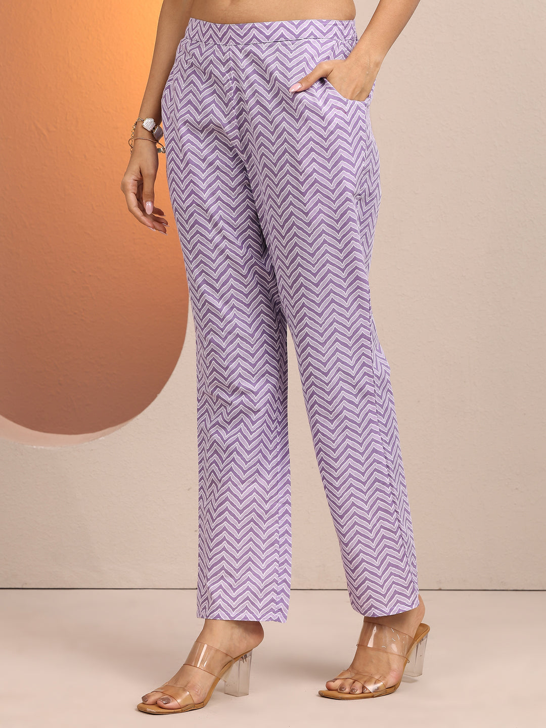 Purple Paisley Printed Cotton Straight Kurta Set