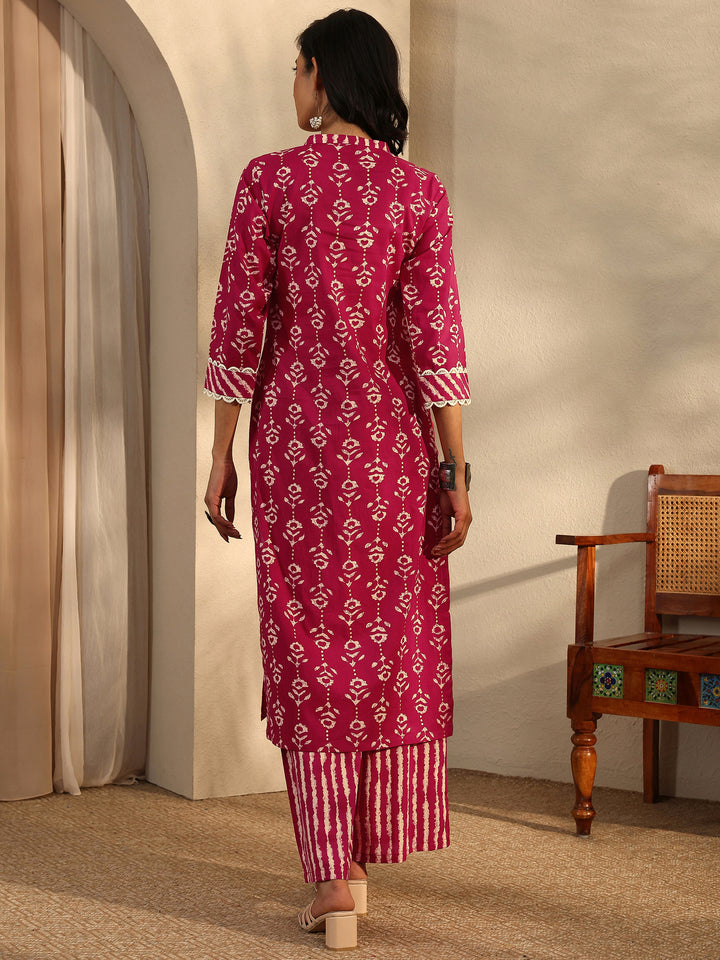 Red Printed Cotton Straight Kurta Set