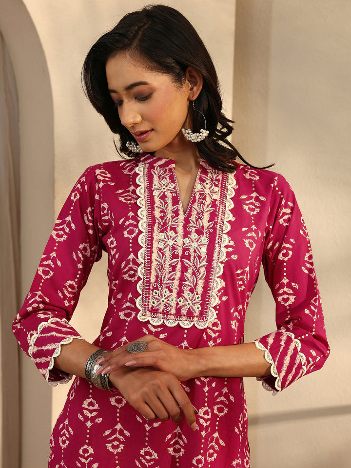 Red Printed Cotton Straight Kurta Set