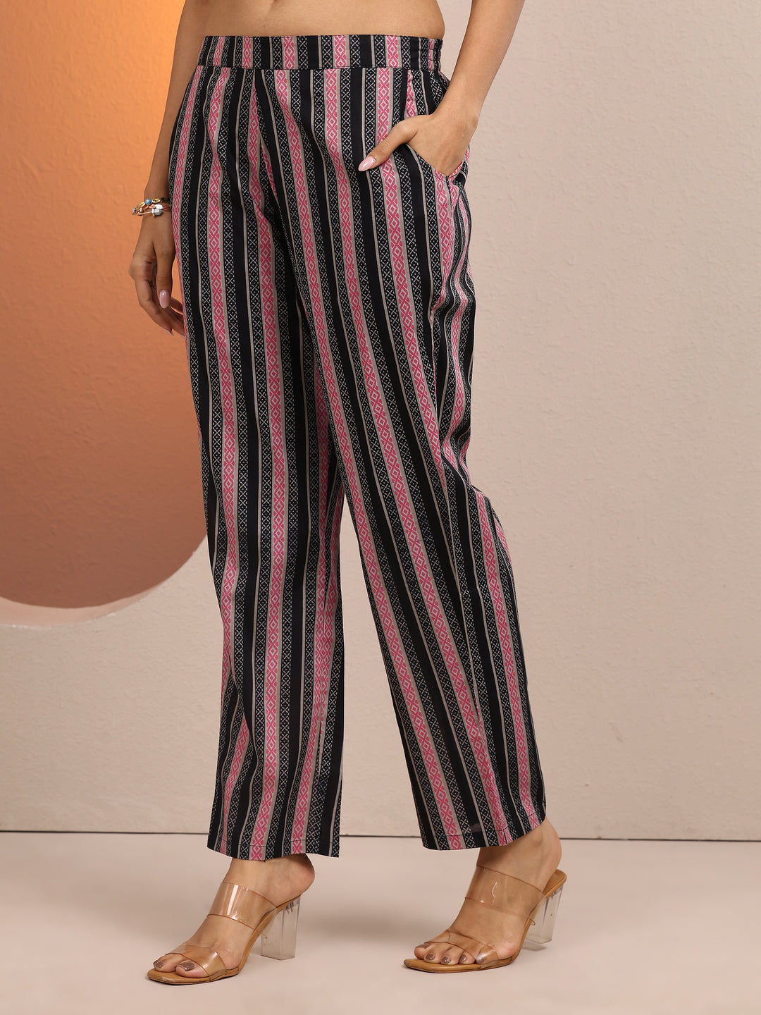 Black Printed cotton blend Straight Suit Set With Dupatta