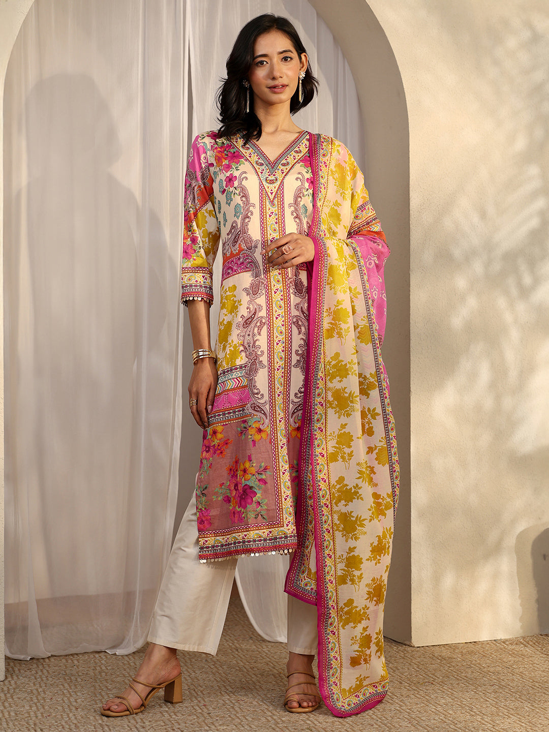 Multi Printed Cotton Straight Kurta Set