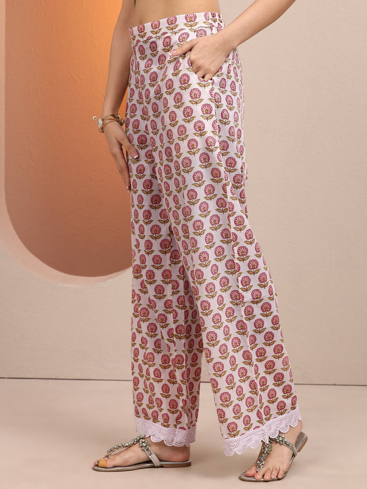 Off White Printed Cotton Straight Suit Set With Dupatta