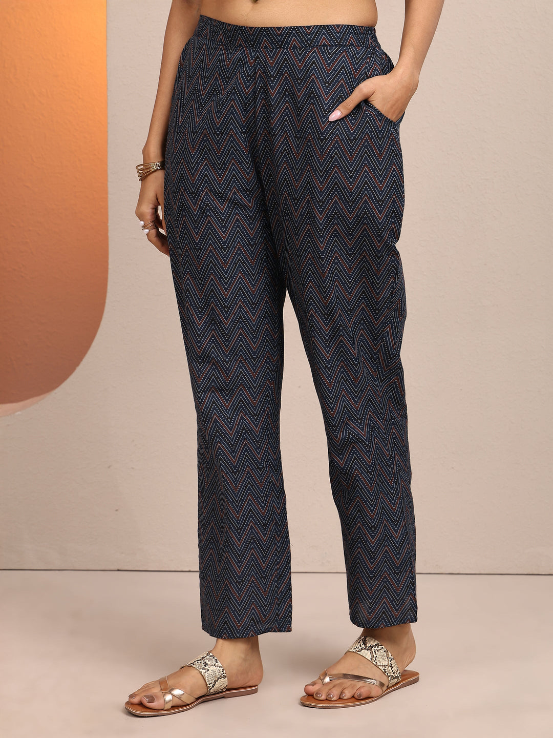 Blue Printed Cotton Straight Suit Set With Dupatta