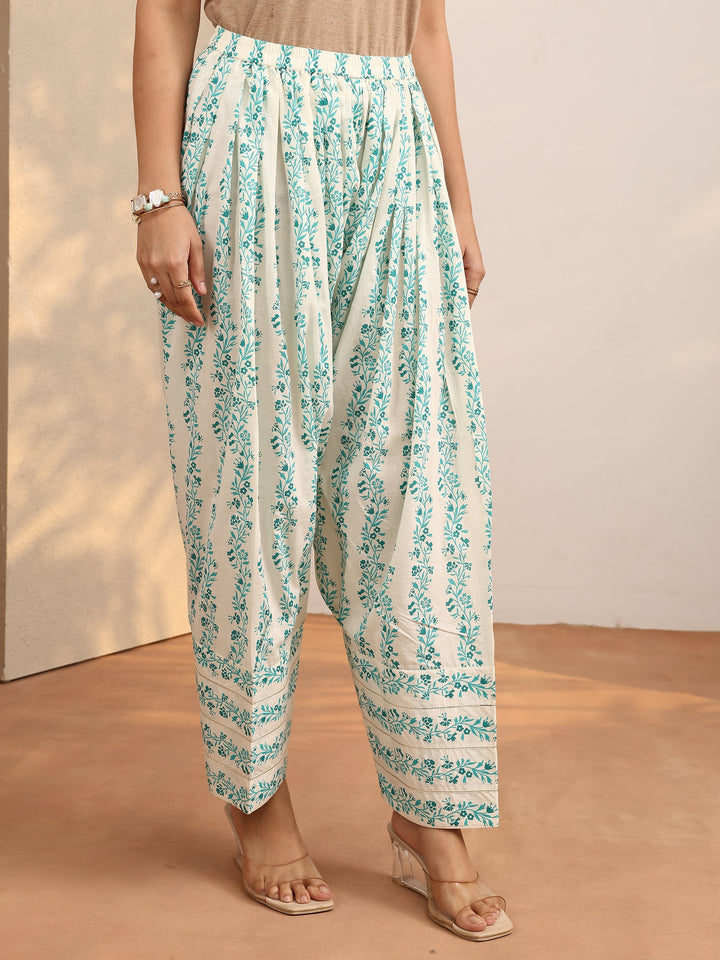 Blue Printed Cotton Straight Suit Set With Dupatta