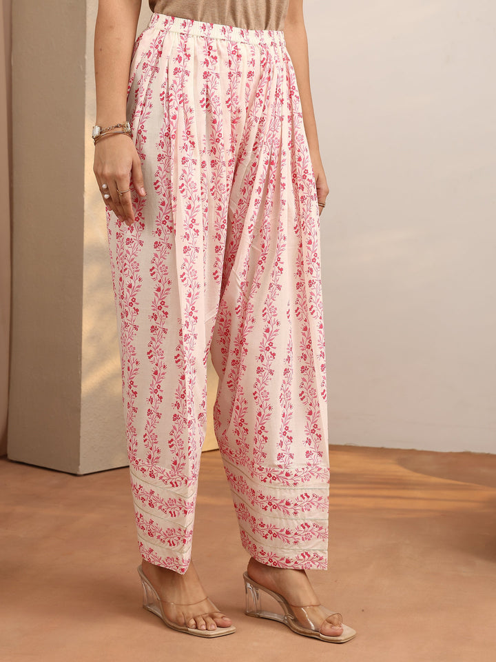 Pink Printed Cotton Straight Suit Set With Dupatta