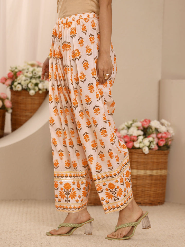 Yellow Floral Printed Cotton Straight Suit Set With Dupatta