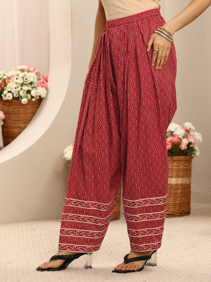 Red Floral Printed Cotton A-Line Suit Set With Dupatta