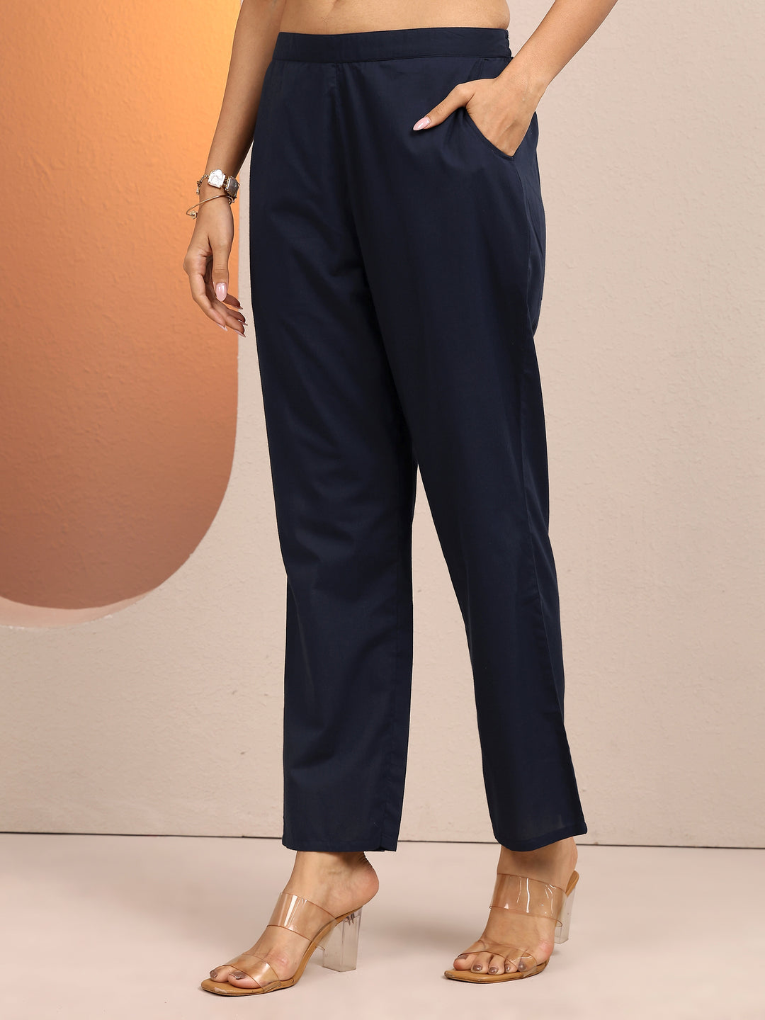 Blue Printed Cotton A-line Suit Set With Dupatta