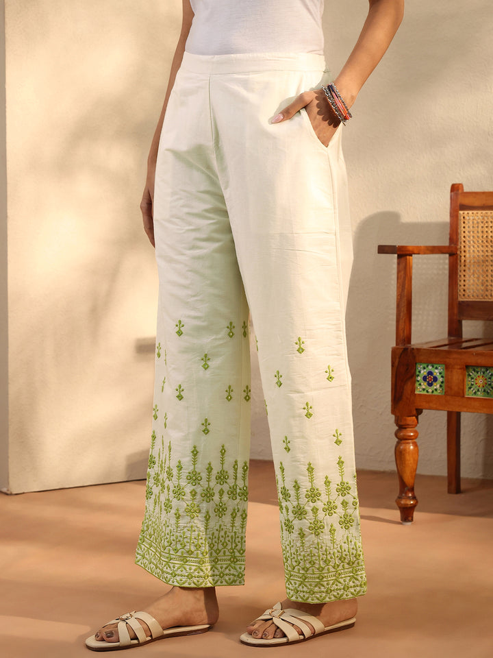 Off White Embroidered Cotton Straight Suit Set With Dupatta