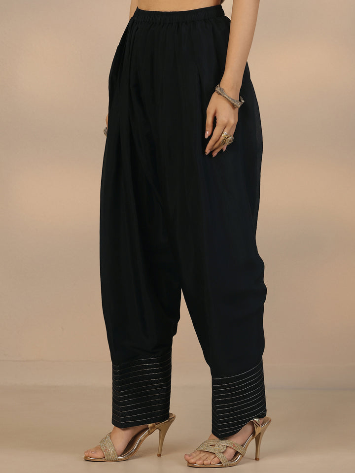 Black Embroidered Chanderi Cotton Straight Suit Set With Dupatta