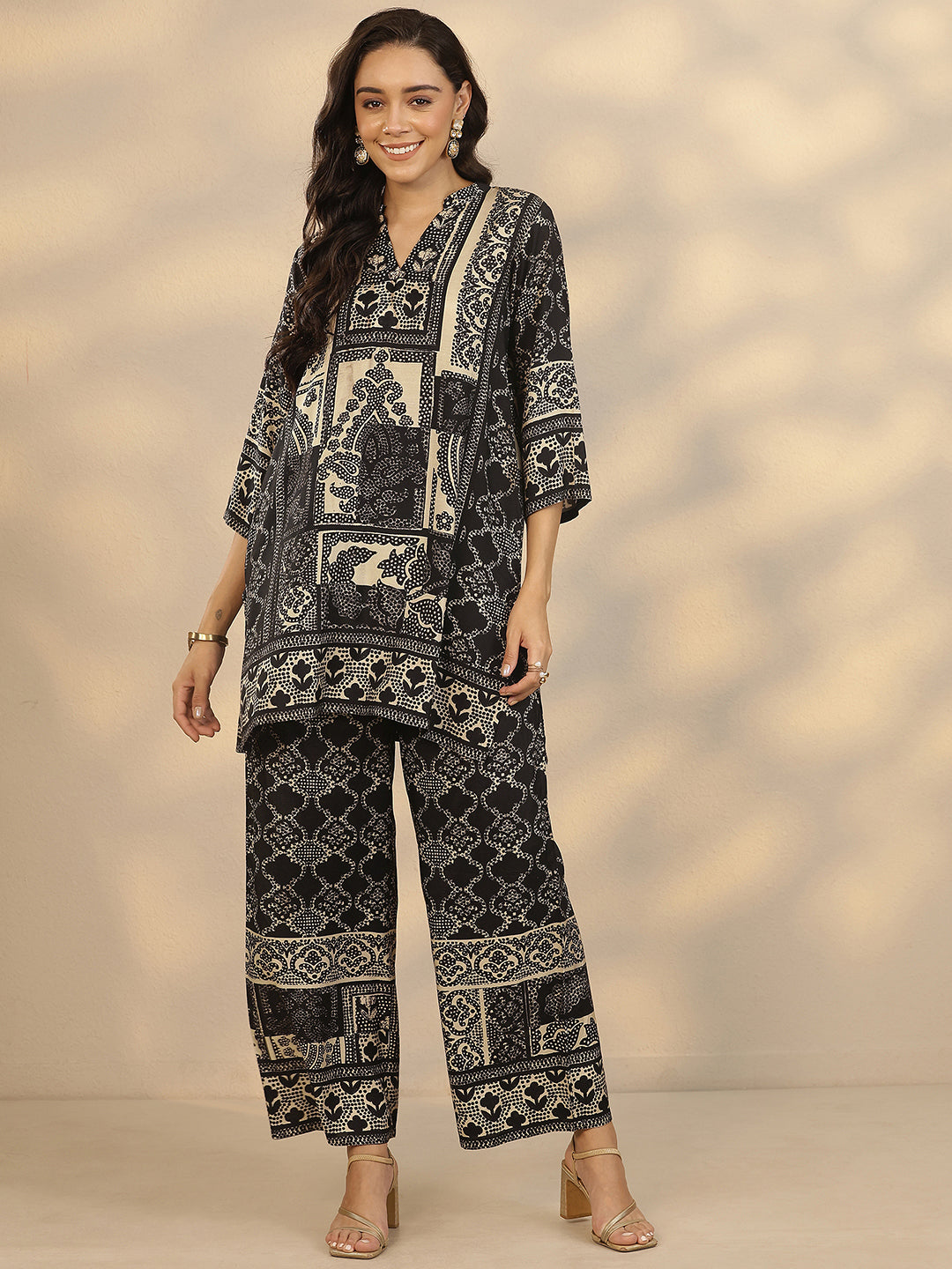 Black Printed Muslin Co-Ord Sets