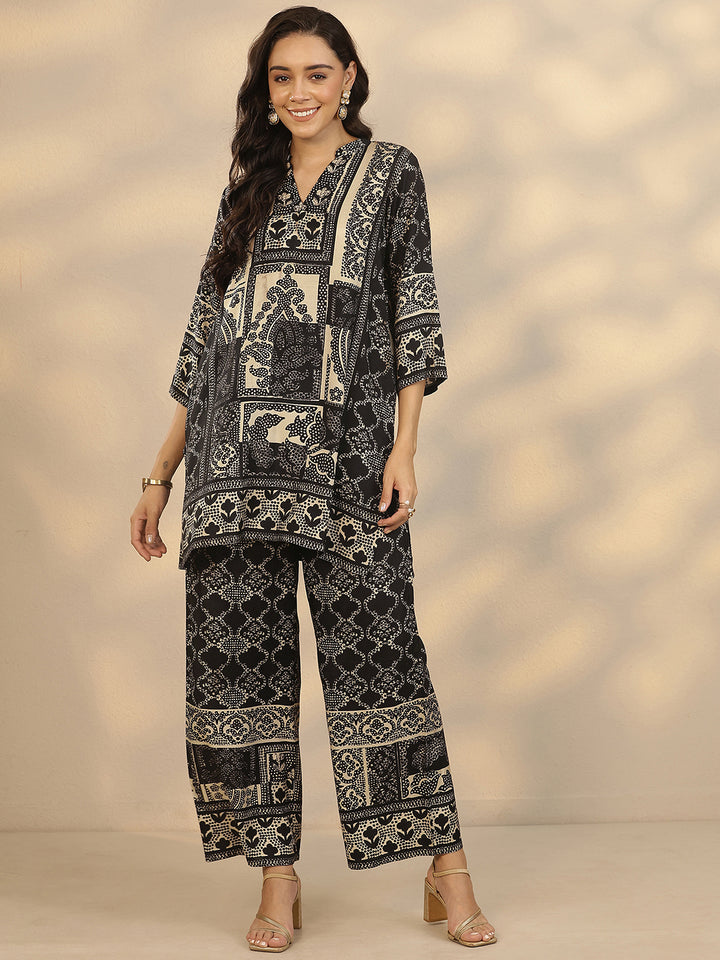 Black Printed Muslin Co-Ord Sets