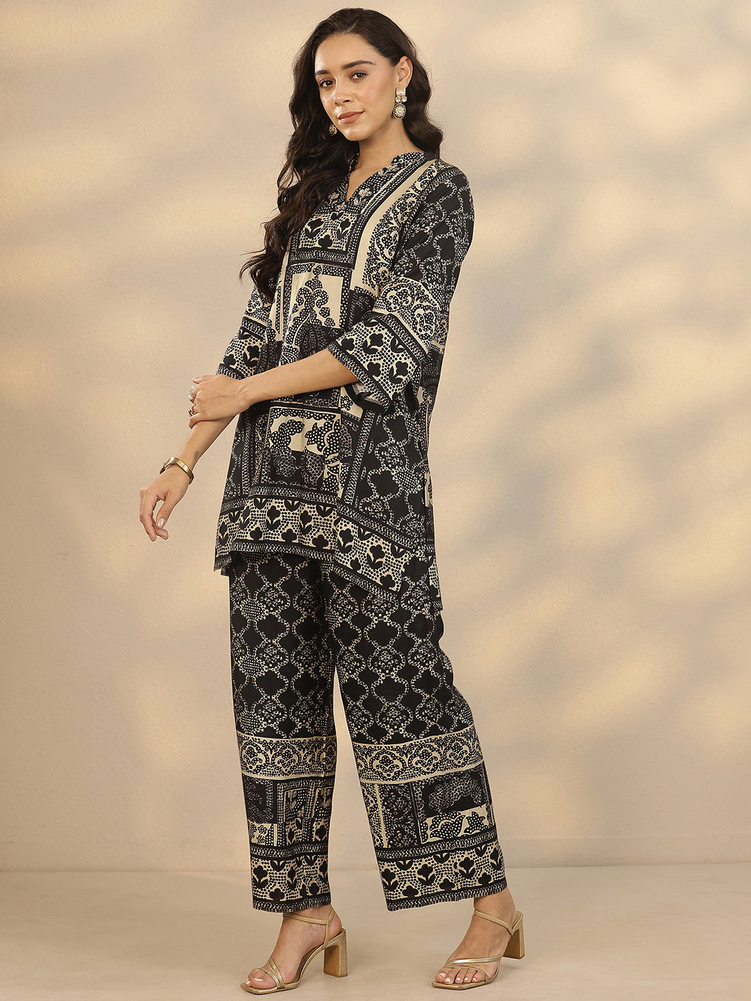 Black Printed Muslin Co-Ord Sets