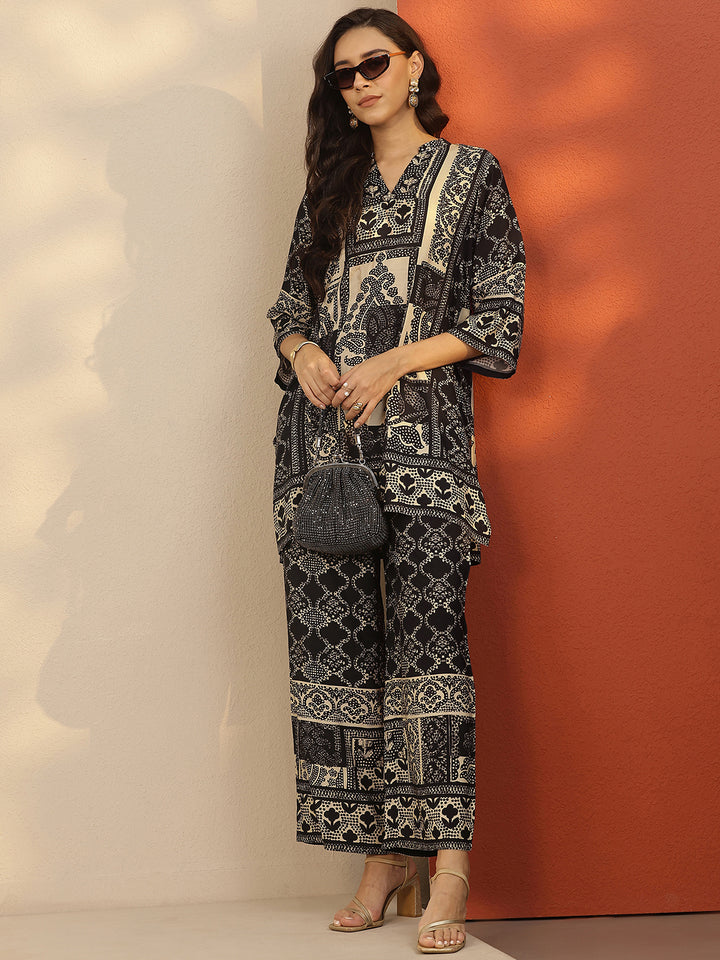 Black Printed Muslin Co-Ord Sets