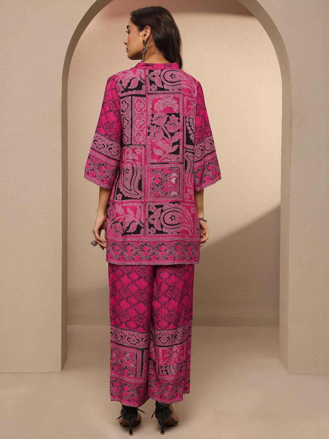 Pink Printed Silk Blend Co-Ord Set
