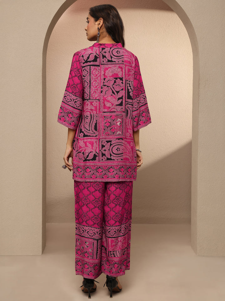Pink Printed Silk Blend Co-Ord Set
