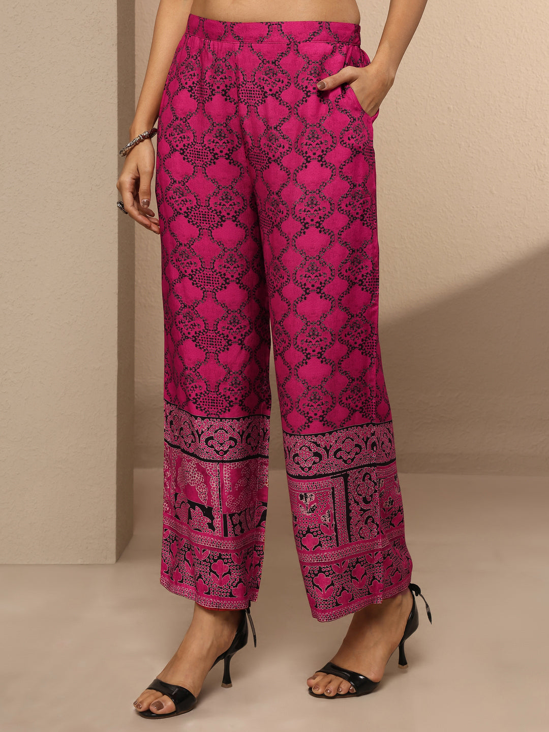Pink Printed Silk Blend Co-Ord Set