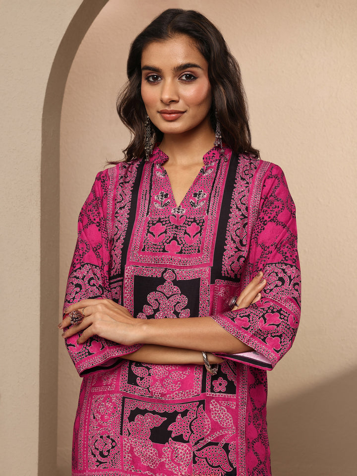 Pink Printed Silk Blend Co-Ord Set