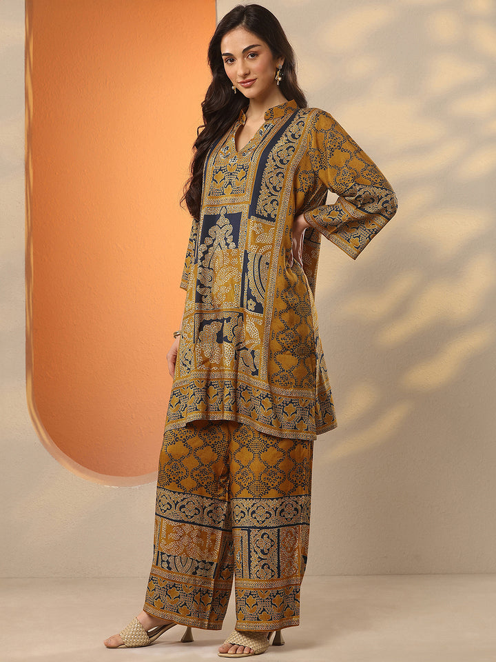 Mustard Printed Muslin Co-Ord Sets