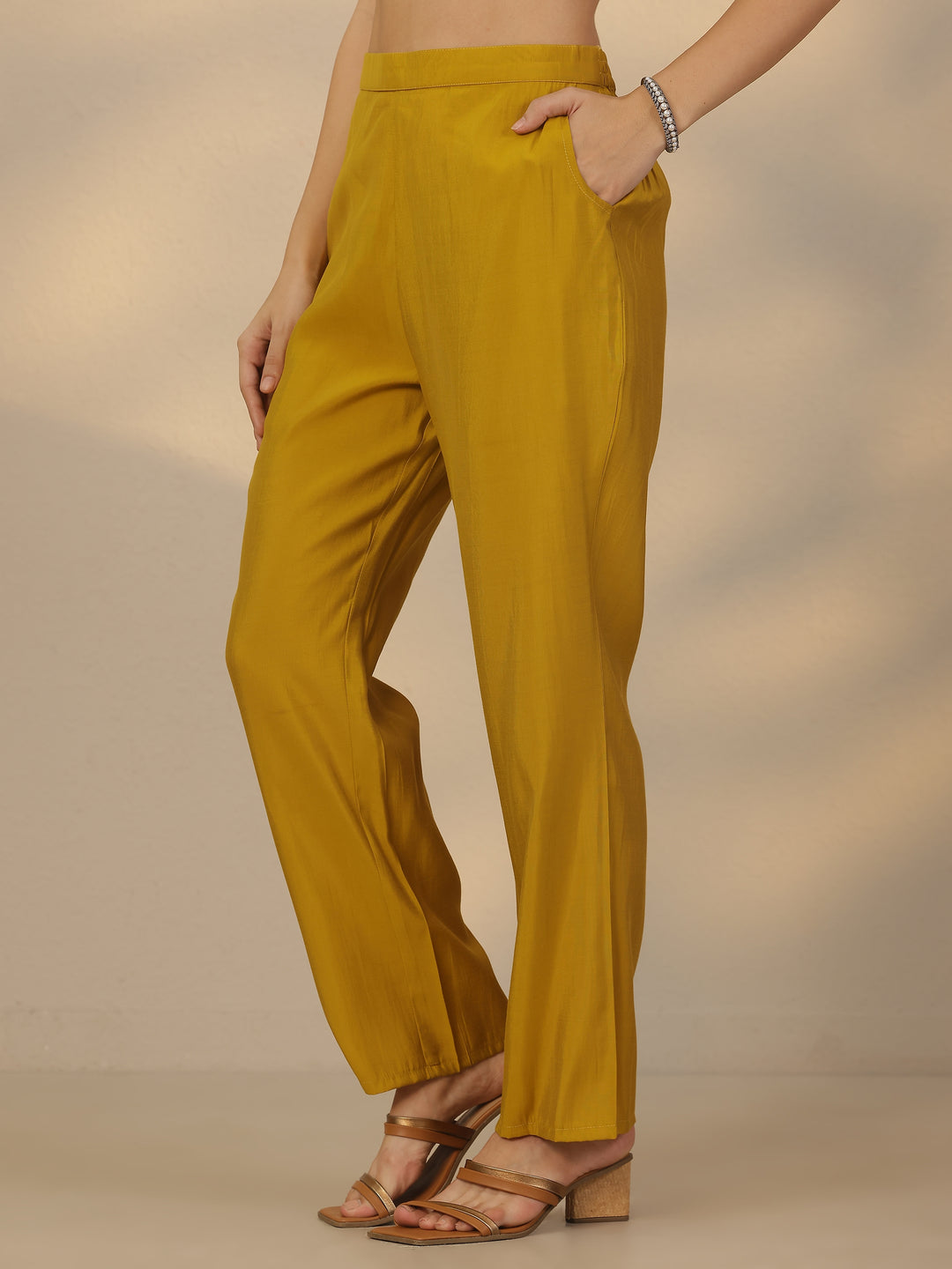 Mustard Printed Silk Blend Straight Suit Set With Dupatta