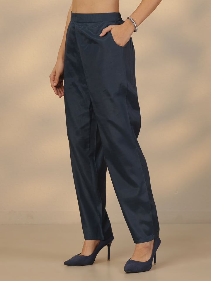 Blue Printed Silk Blend Straight Suit Set With Dupatta