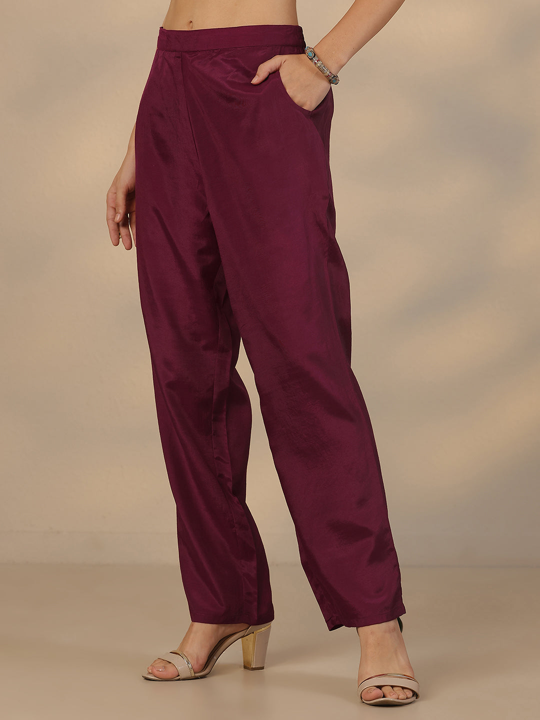 Burgundy Printed Silk Blend Straight Suit Set With Dupatta