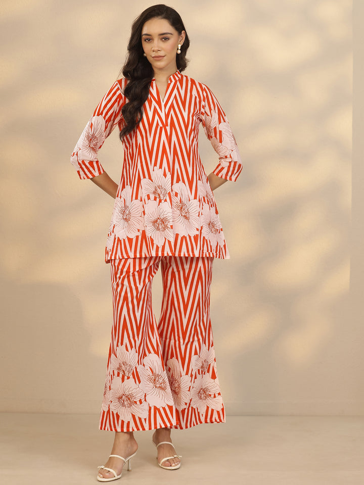 Orange Printed Cotton Co-Ord Sets