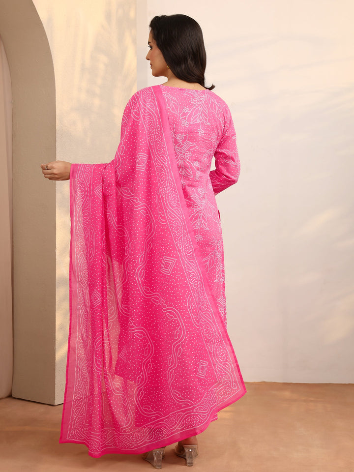 Pink Printed Cotton Straight Suit Set With Dupatta