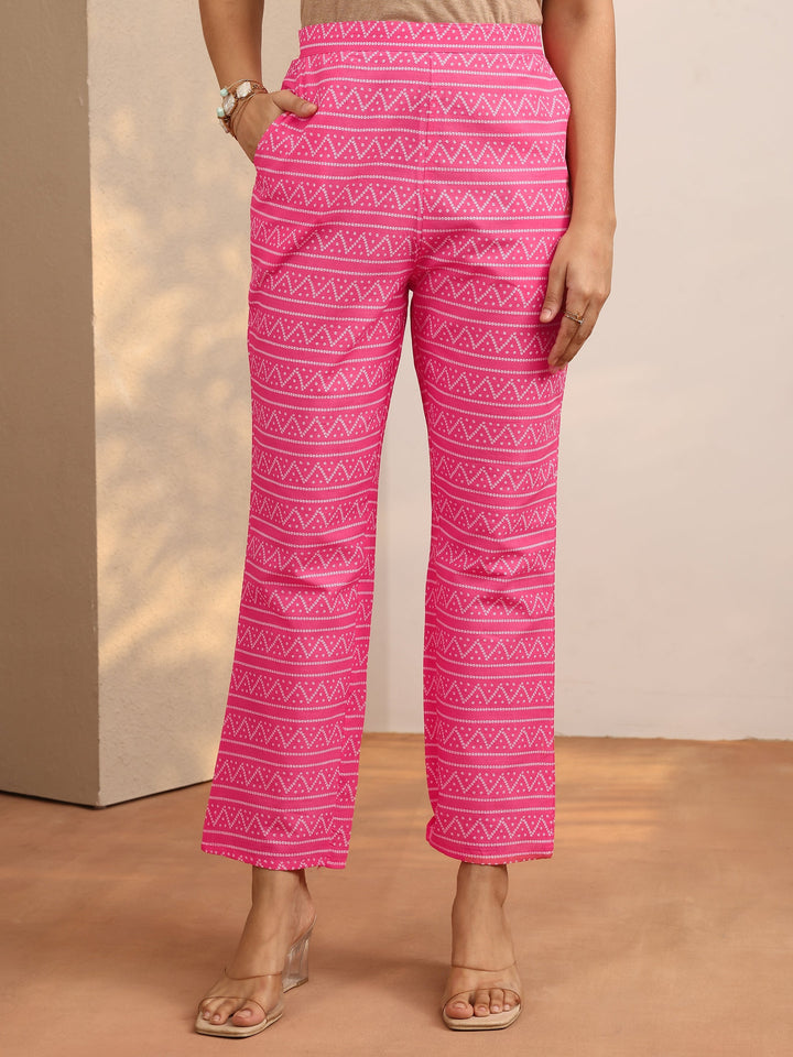 Pink Printed Cotton Straight Suit Set With Dupatta