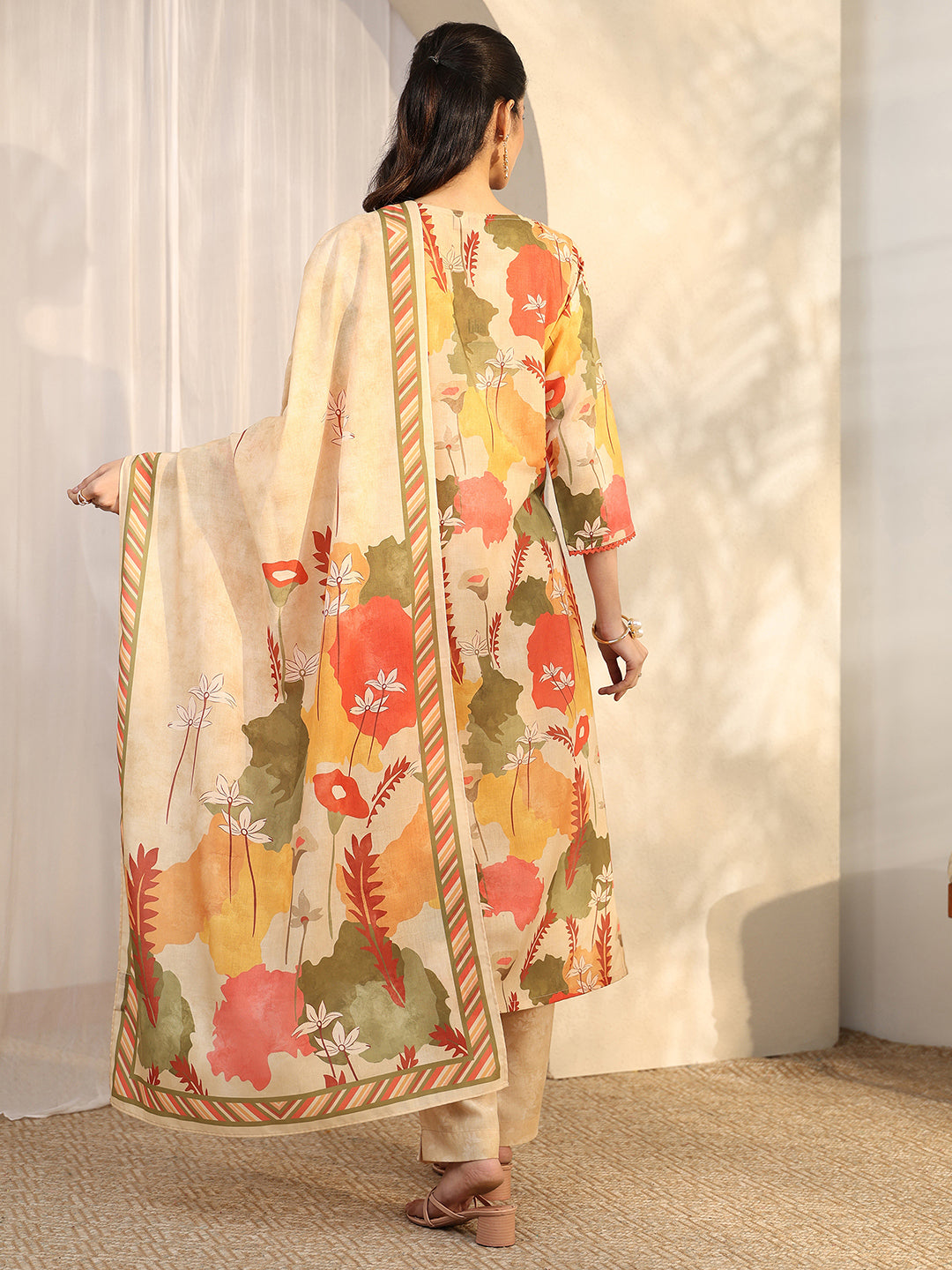 Multi Printed Cotton Blend Straight Suit Set With Dupatta