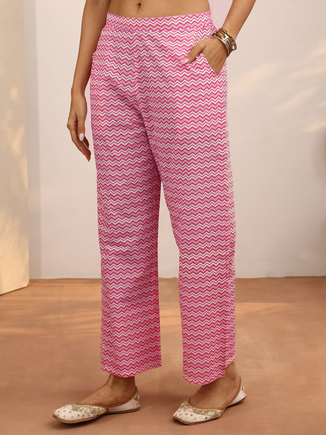 Pink Printed Cotton Straight Suit Set With Dupatta