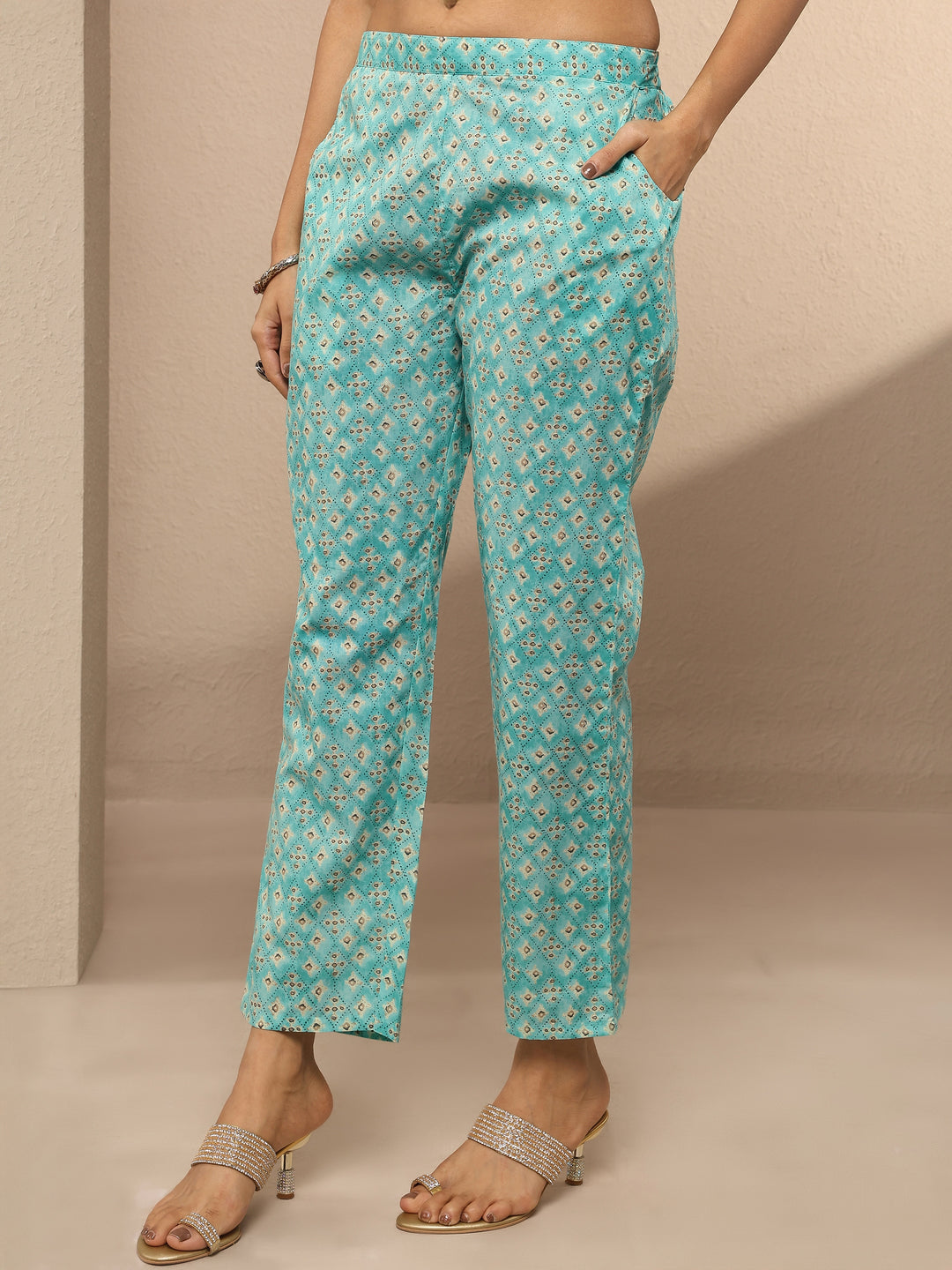 Blue Printed Cotton Straight Suit Set With Dupatta