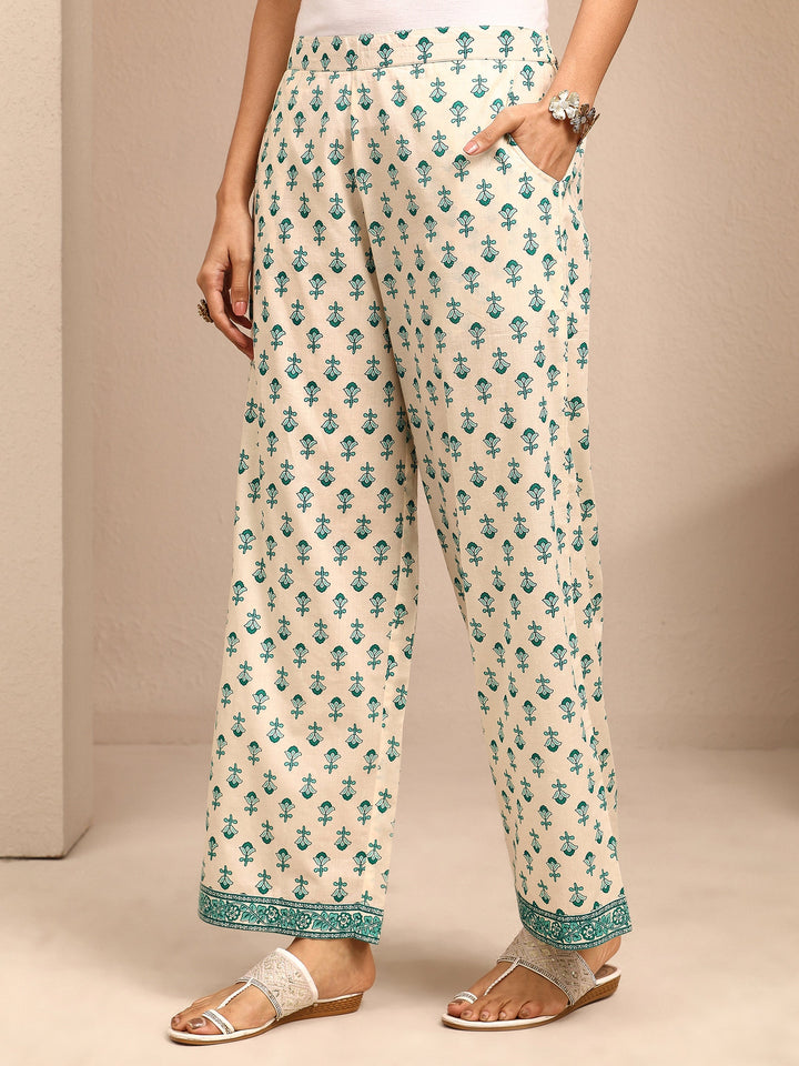 Blue Printed Cotton Anarkali Suit Set With Dupatta