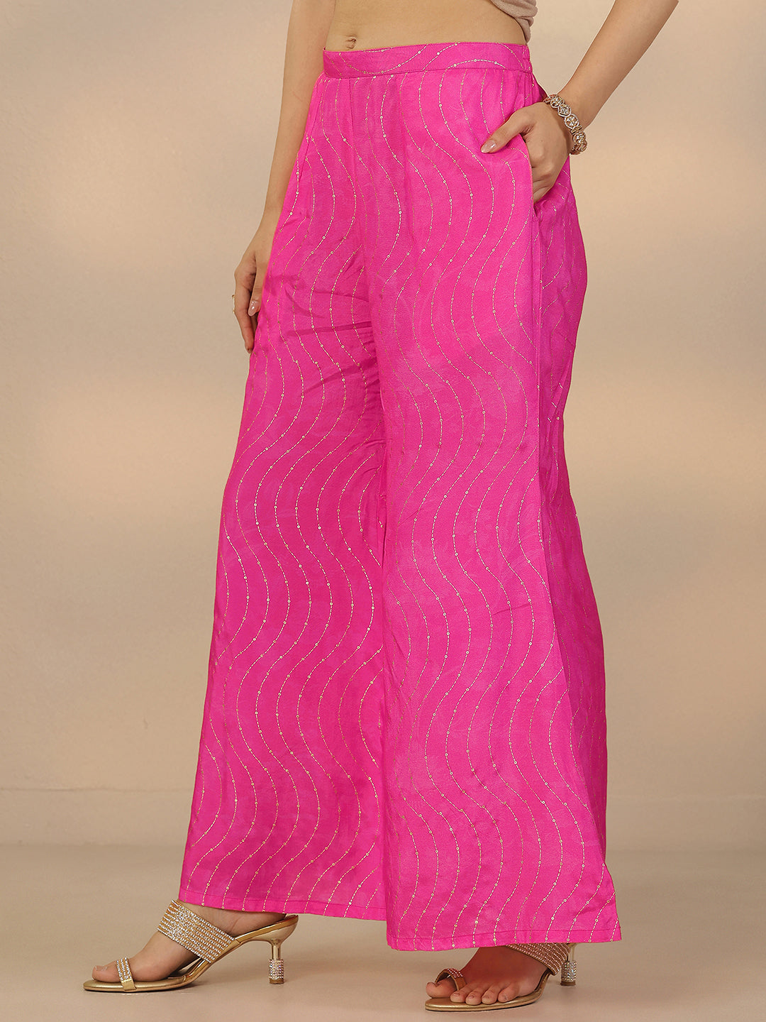 Pink Printed Silk Blend Straight Suit Set With Dupatta