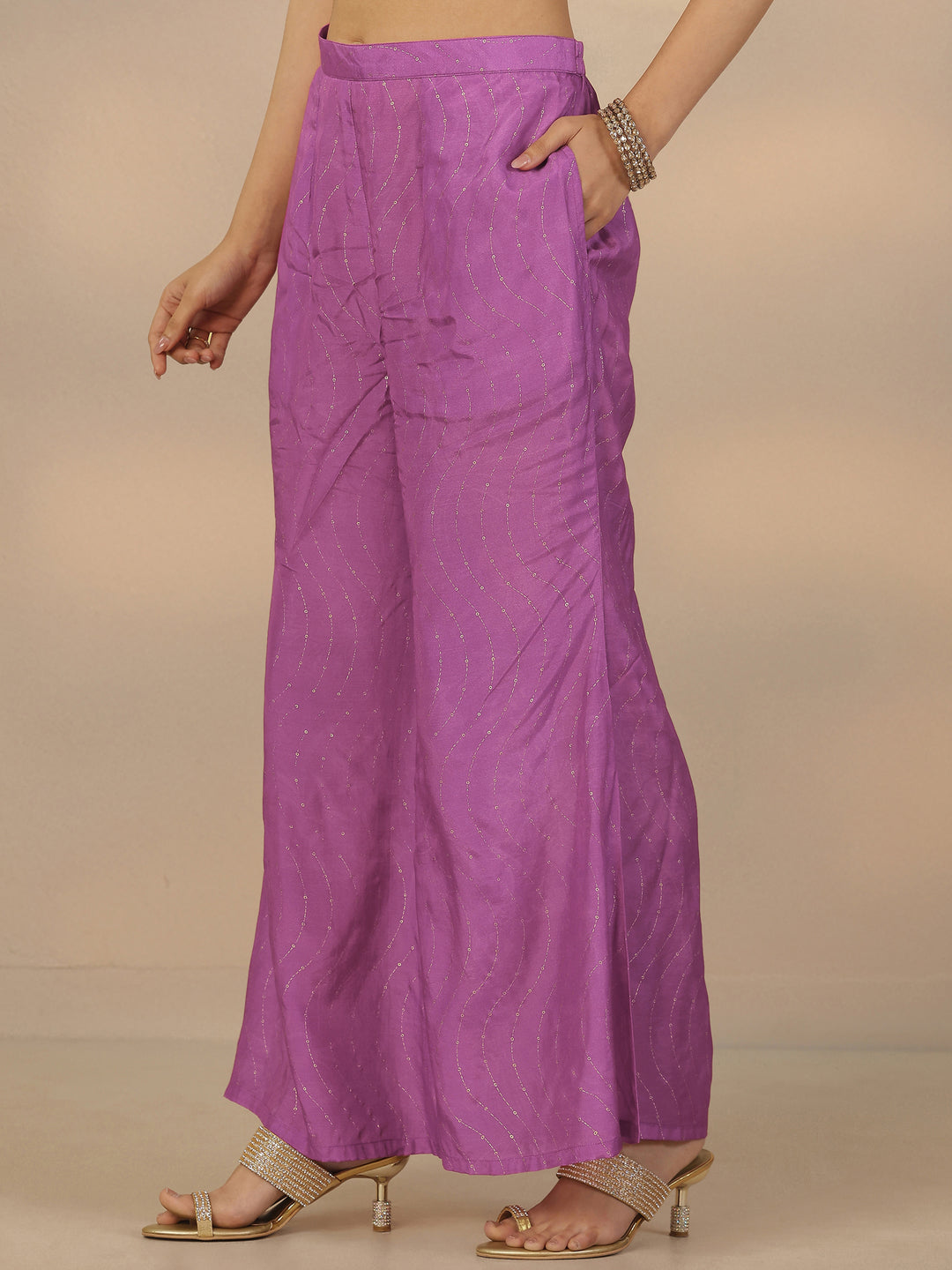 Purple Printed Silk Blend Straight Suit Set With Dupatta