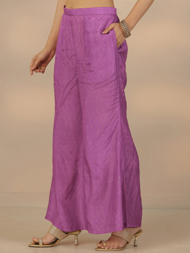 Purple Printed Silk Blend Straight Suit Set With Dupatta