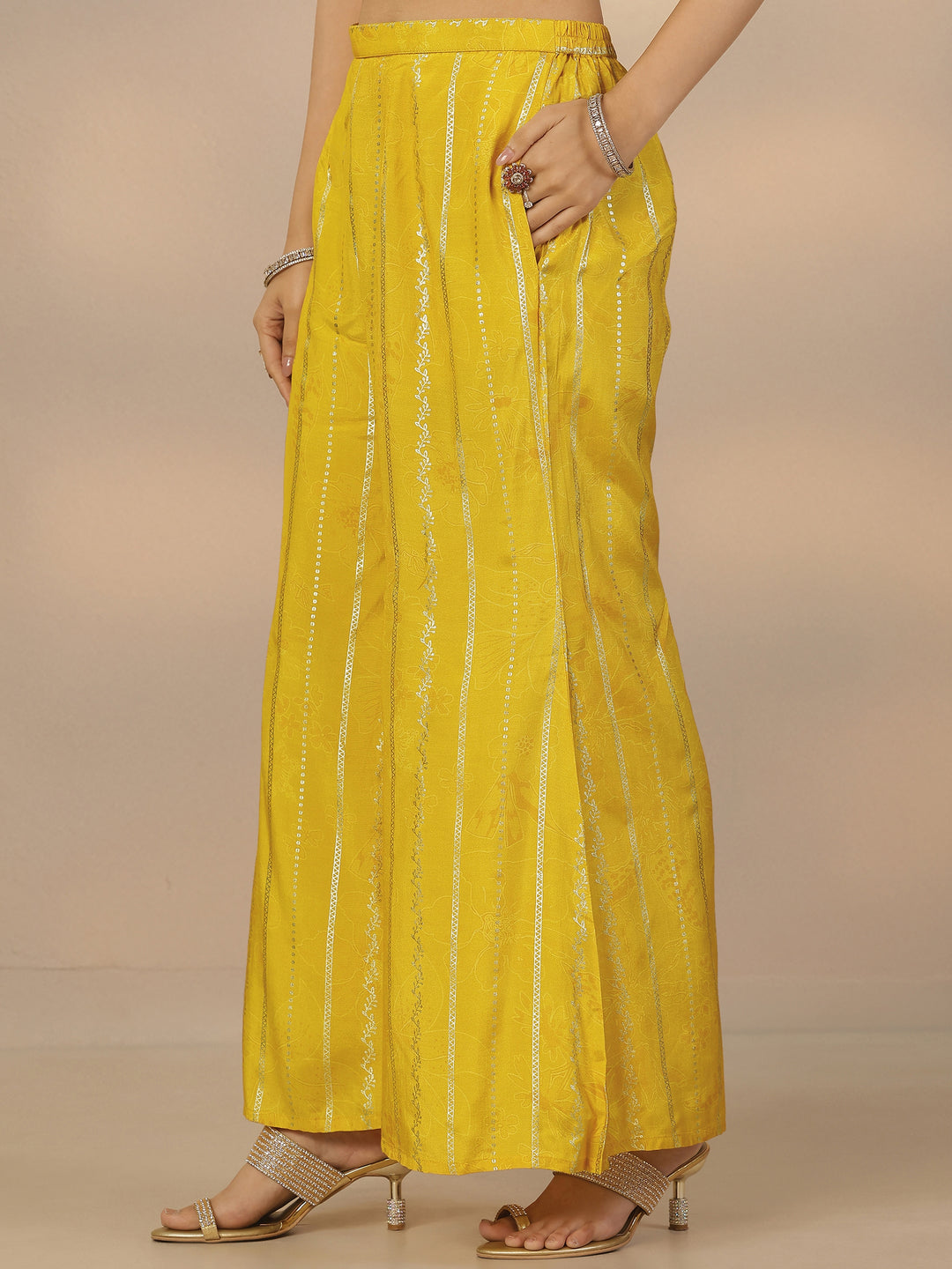 Mustard Printed Silk Blend Straight Suit Set With Dupatta