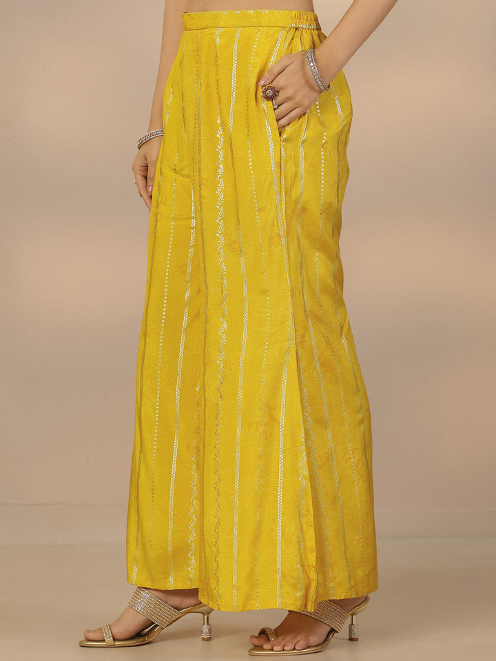 Mustard Printed Silk Blend Straight Suit Set With Dupatta