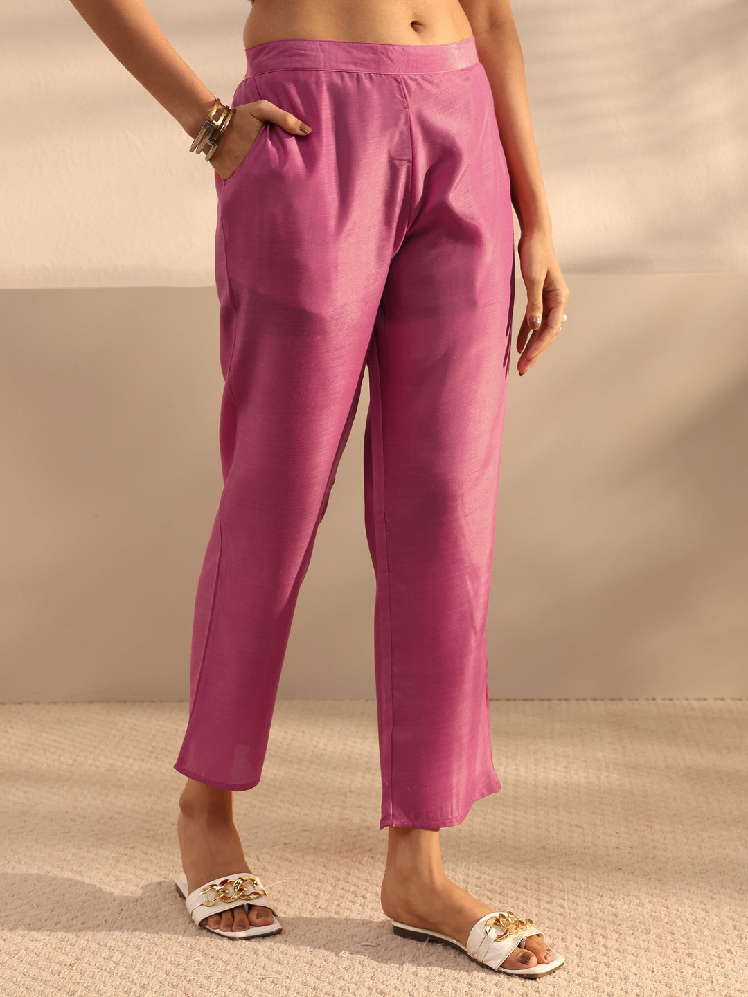 Mauve Floral Printed Silk Blend Straight Suit Set With Dupatta