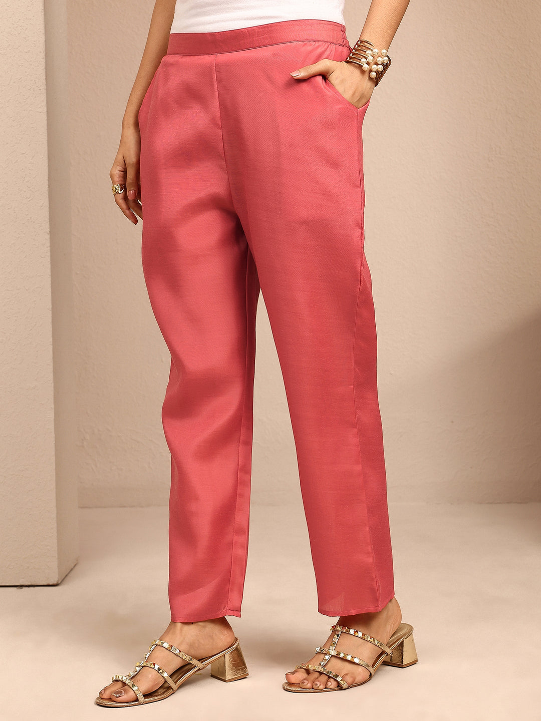 Coral Printed Silk Blend Straight Suit Set With Dupatta