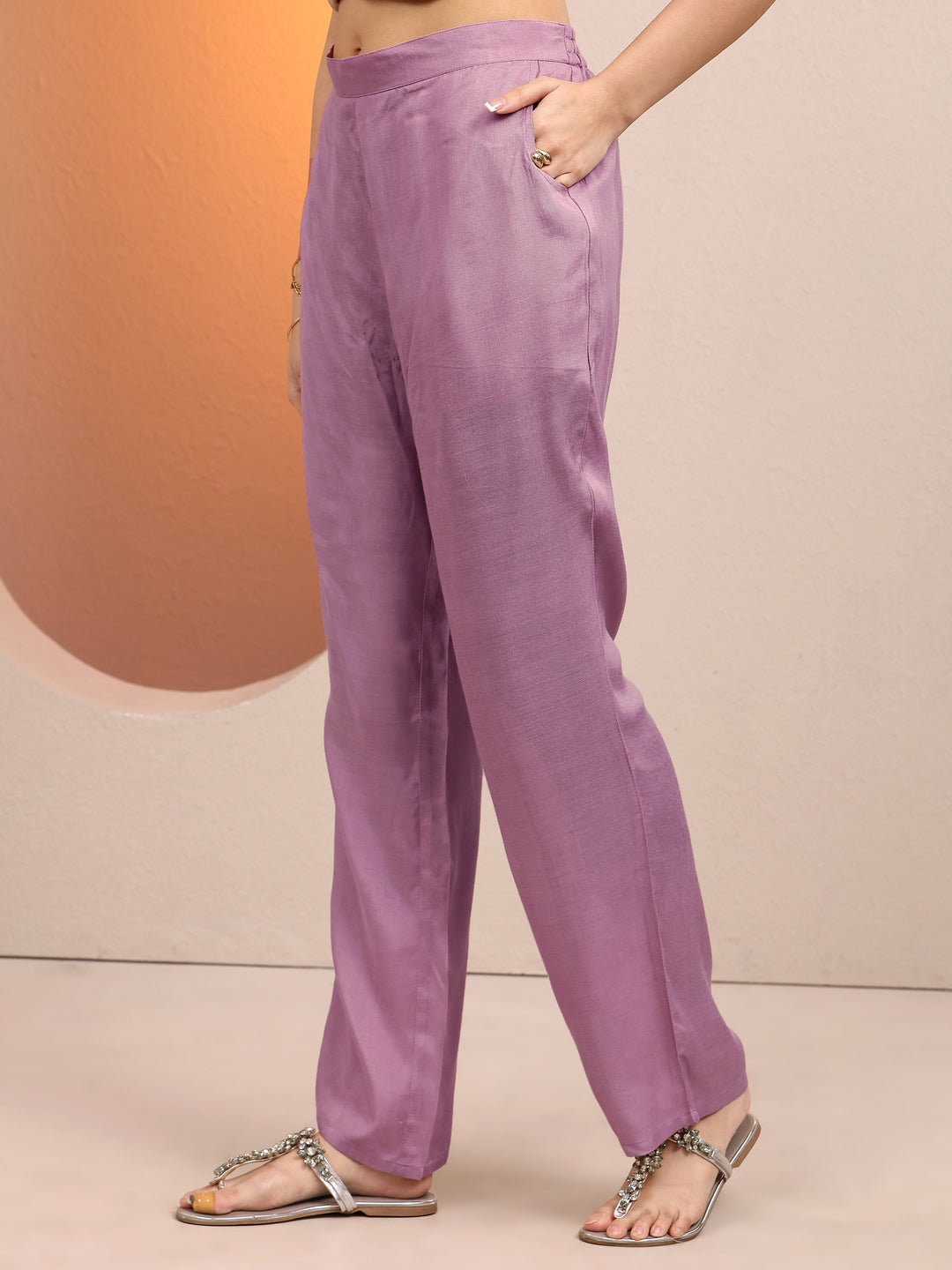 Purple Printed Silk blend Straight Suit Set With Dupatta