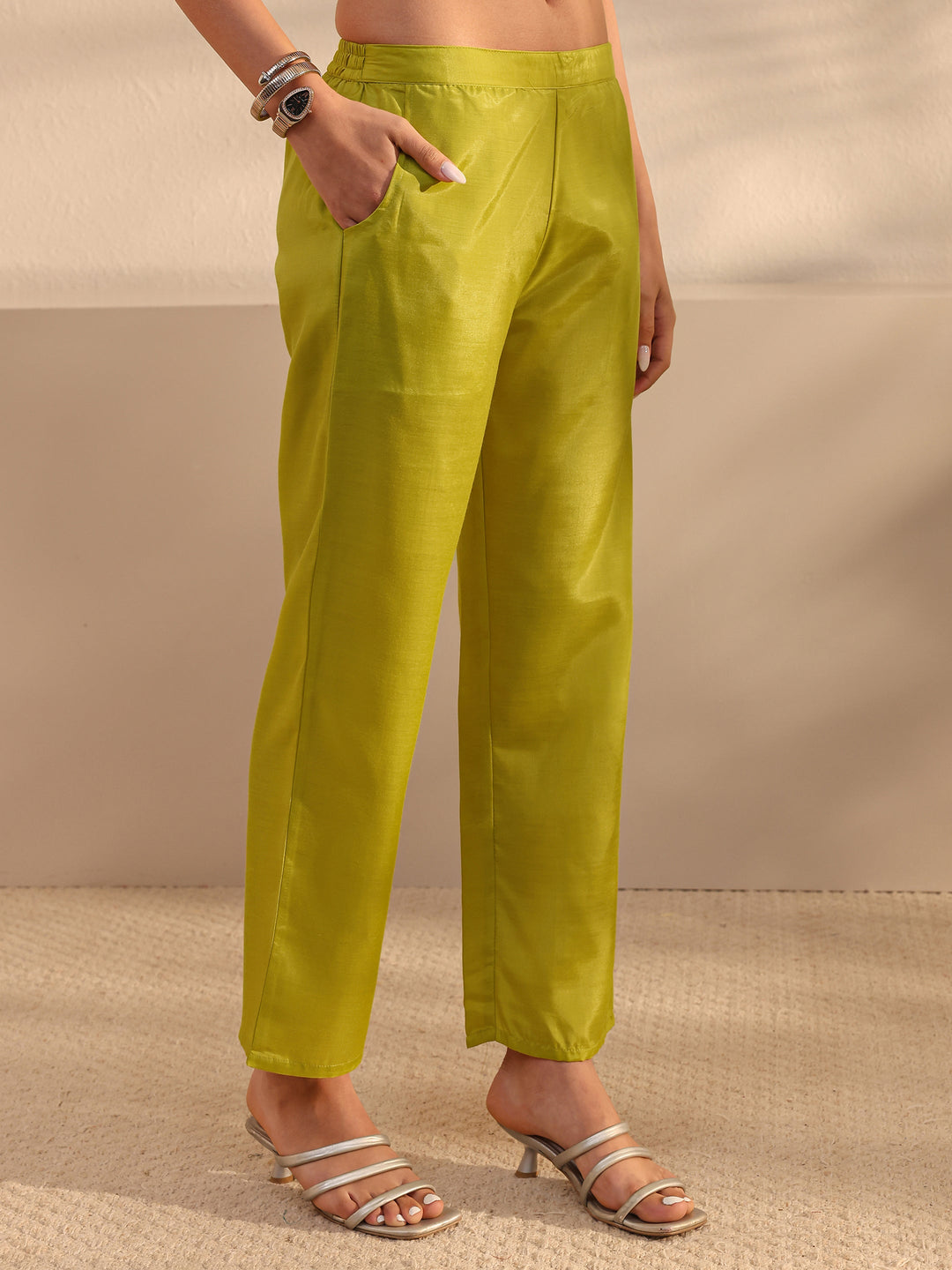Green Ethnic Printed Silk Blend Straight Suit Set With Duaptta