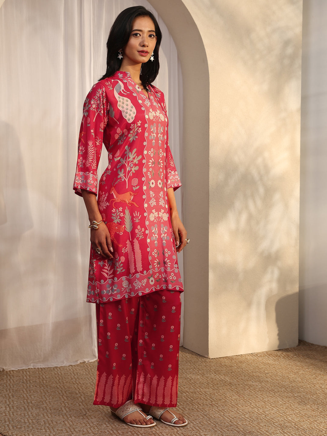 Rust Printed Muslin Straight Suit Set With Dupatta