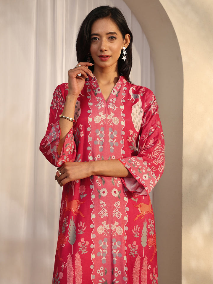 Rust Printed Muslin Straight Suit Set With Dupatta