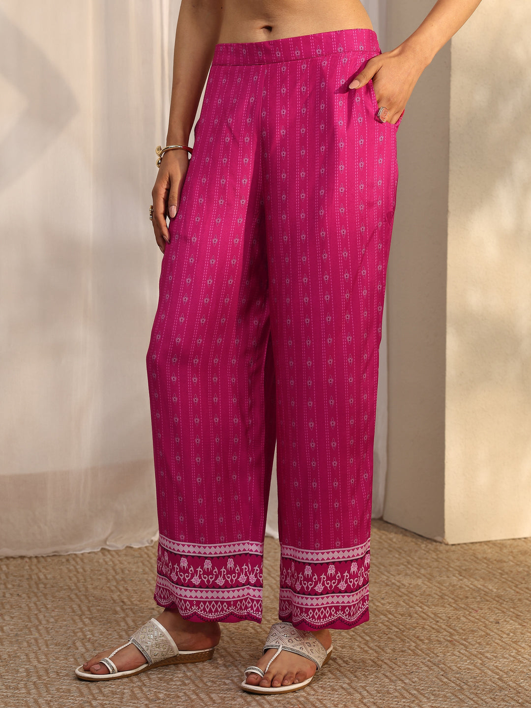Pink Printed Muslin Straight Suit Set With Dupatta
