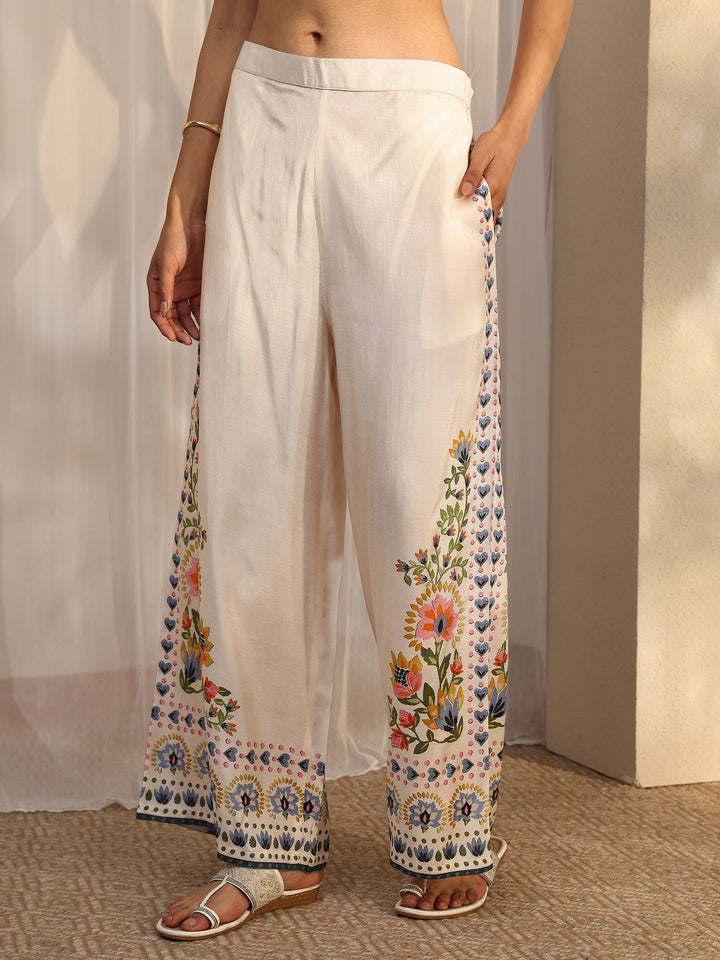 Off White Printed Muslin Straight Suit Set With Dupatta